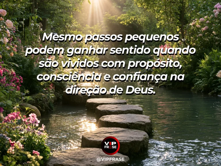 Mensagem sobre propósito com Deus com pedras formando caminho sobre o rio.