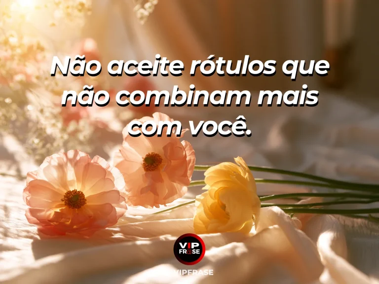 Frase de autoestima sobre releasing outdated labels, com old labels represented by fallen leaves beside new blossoms