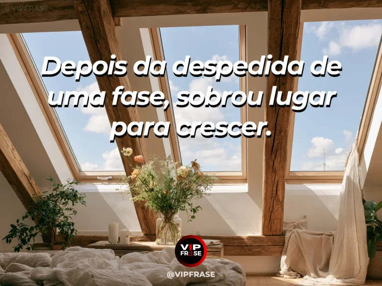 Mensagem de recomeço sobre encerrar uma fase e liberar espaço para crescer, em interior claro recém-esvaziado com vaso de flores junto à janela.