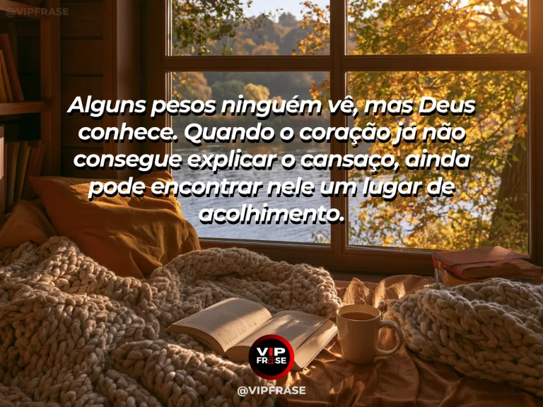 Mensagem sobre Deus aliviar pesos invisíveis com canto acolhedor em dia de chuva.