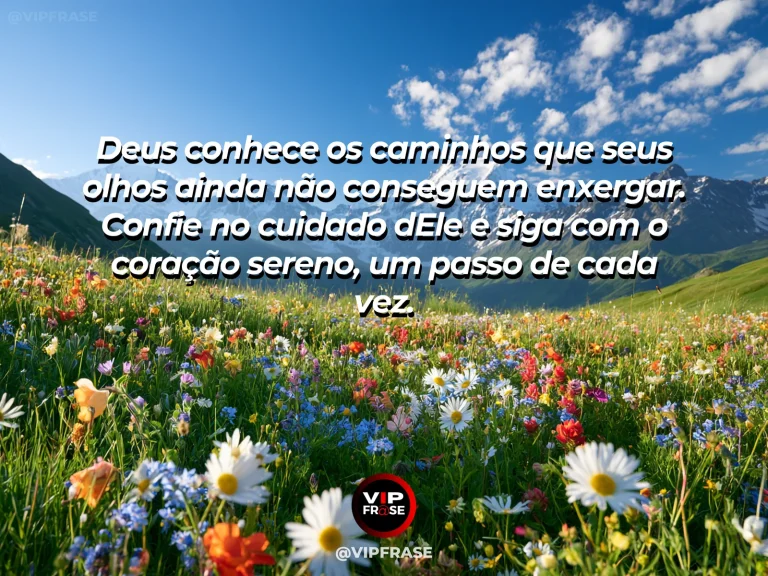 Mensagem sobre confiar em Deus, com caminho entre montanhas iluminado pelo amanhecer.