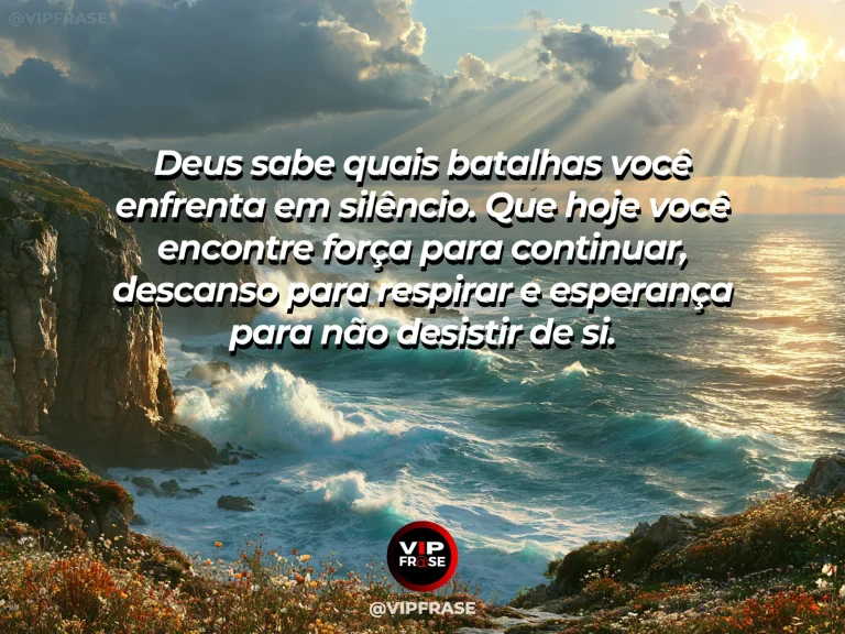 Mensagem de força e esperança com Deus, com montanhas ao nascer do sol.