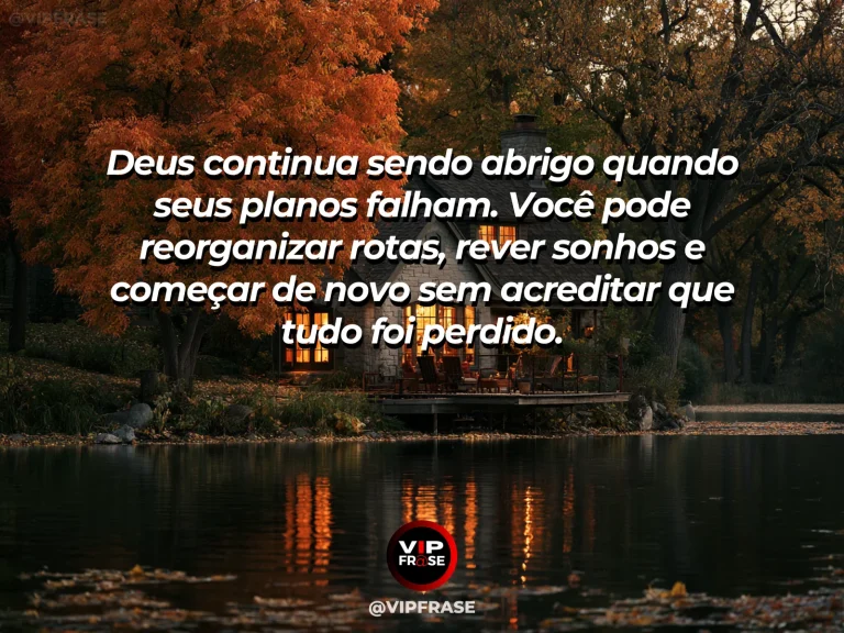 Mensagem sobre Deus como abrigo, com refúgio de montanha entre pinheiros.