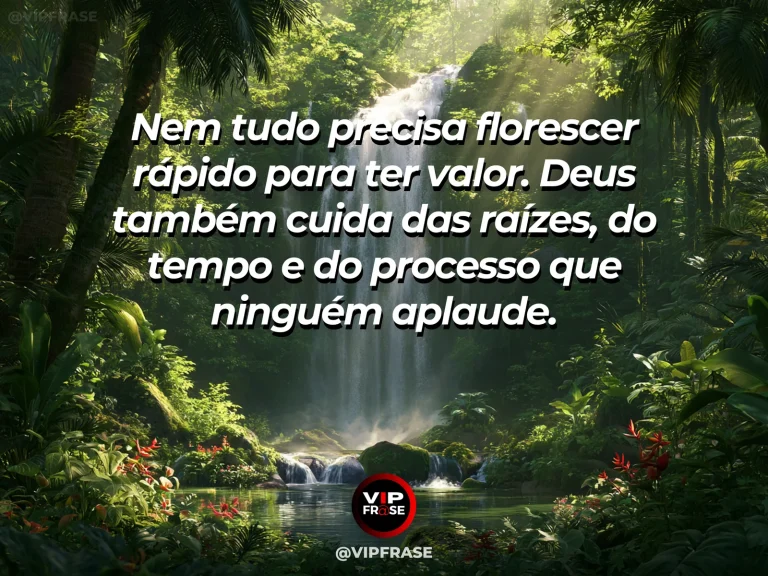 Frase sobre Deus com jardim botânico com brotos e flores em diferentes estágios sob luz suave.