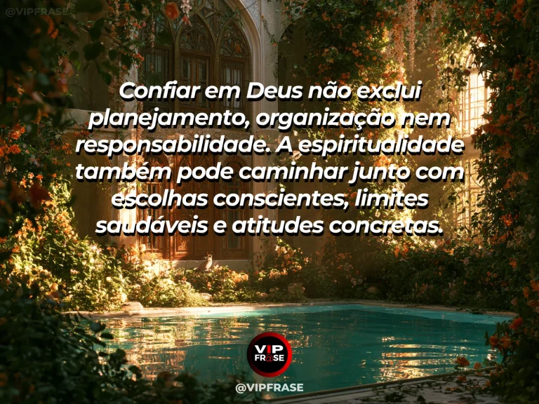 Mensagem sobre Deus com escrivaninha organizada ao lado de janela para jardim.