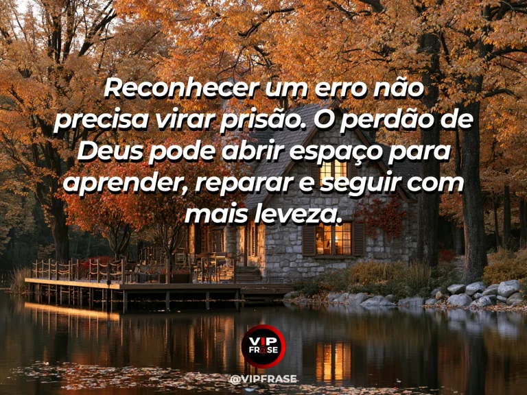 Frase sobre Deus com folhas secas sendo levadas por uma brisa sobre caminho claro, com jardim verde adiante.