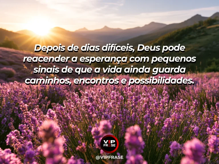 Mensagem sobre esperança renovada por Deus com campo florido após a chuva.