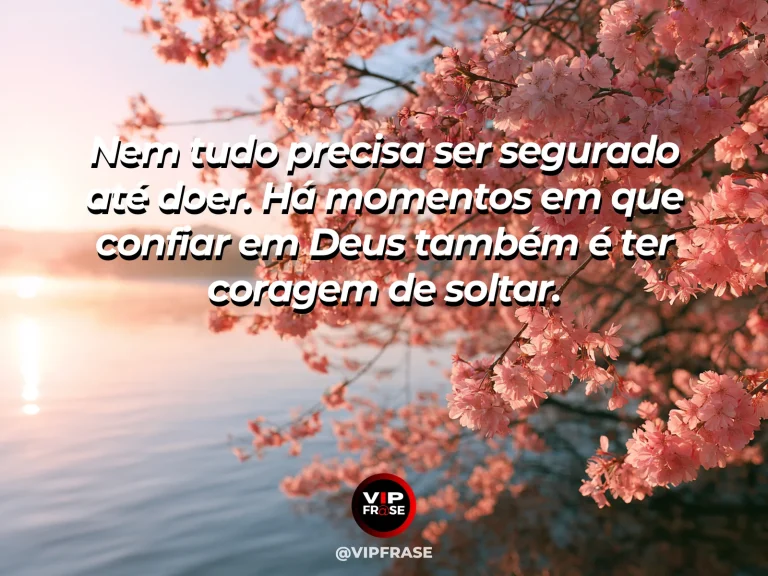 Frase sobre Deus com mãos soltando pétalas ao vento diante de um campo luminoso, sem mostrar rosto.