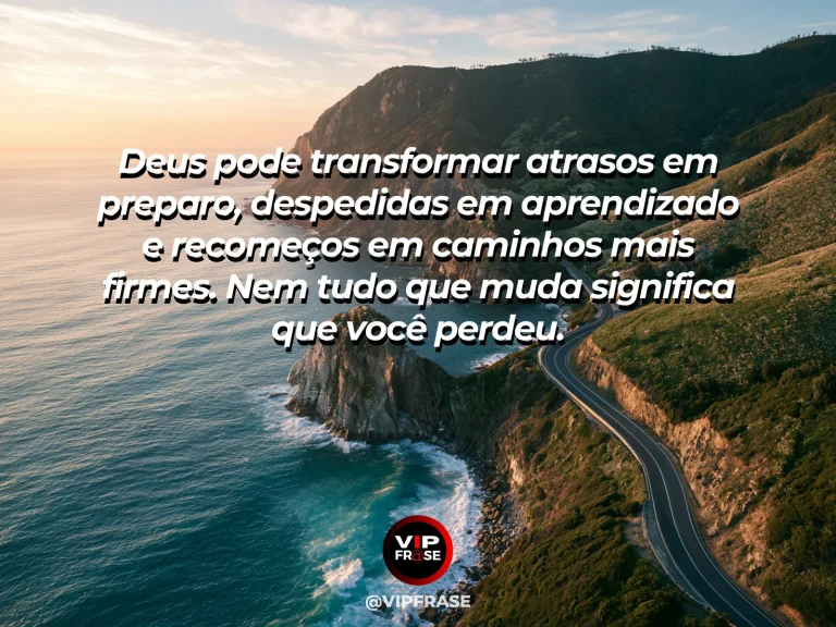 Mensagem sobre novos caminhos com Deus, com estrada costeira vista de cima.