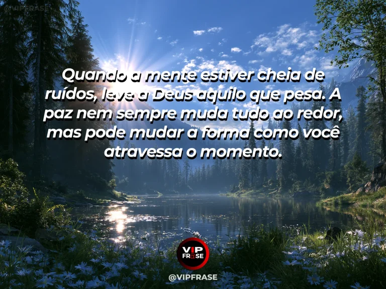 Mensagem sobre Deus com lago calmo refletindo céu azul e montanhas.