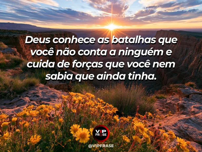 Frase sobre Deus com trilha entre flores silvestres levando a um mirante sobre o mar azul, sob luz suave de manhã.