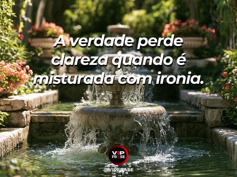 Frase de sabedoria sobre clareza e respeito ao falar a verdade, com fonte de pedra com água transparente entre rosas brancas.