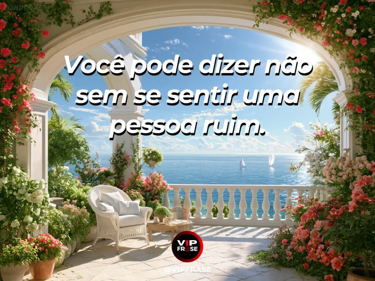 Frase de autoestima sobre saying no without guilt, com garden gate beside a calm flower path
