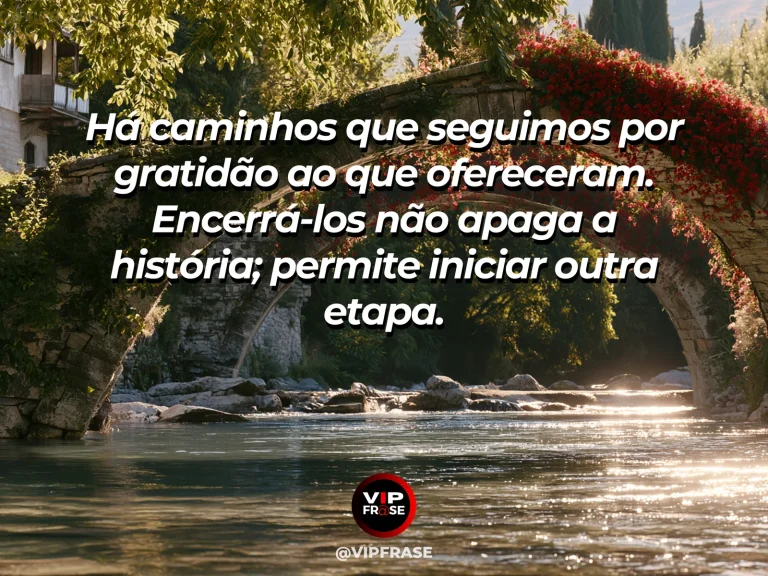 Mensagem sobre recomeço e agradecer uma fase concluída ao iniciar outra, com passarela de jardim que se abre para nova alameda florida.