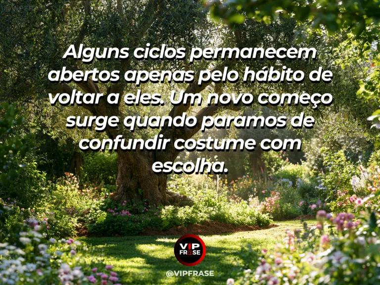 Mensagem de recomeço sobre sair de um ciclo mantido somente por hábito, em caminho circular antigo com abertura para jardim mais vivo.