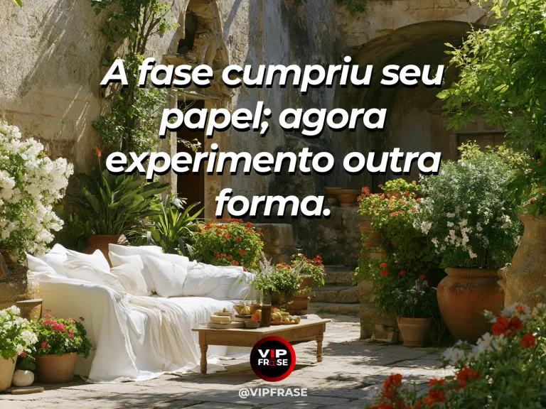 Mensagem sobre recomeço e concluir uma fase e explorar outra forma de viver, com jardim antigo cuidado ao lado de nova área florida em terraço.