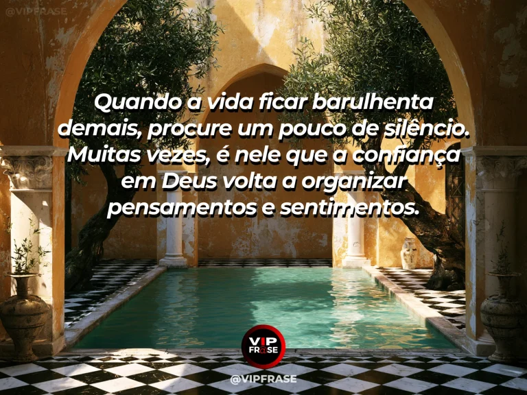 Mensagem sobre encontrar Deus no silêncio, com cabana à beira de lago.