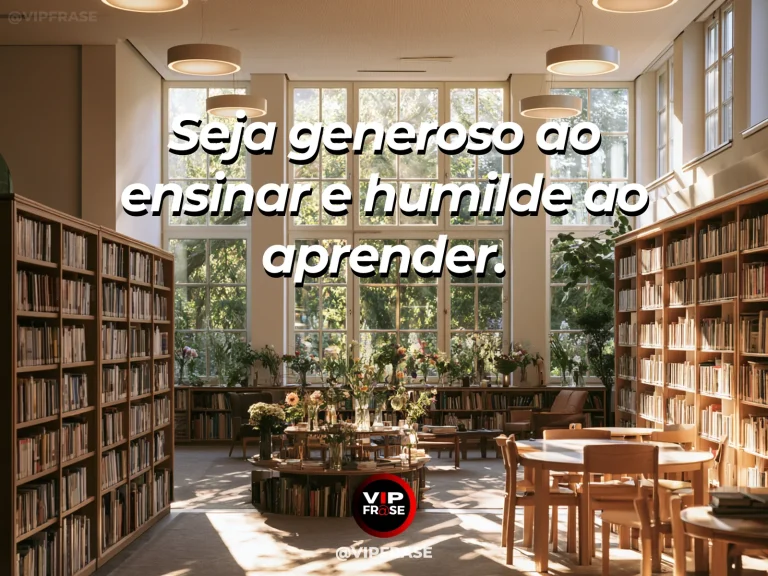 Mensagem de sabedoria sobre generosidade ao ensinar, com livros abertos sem escrita entre flores e mudas.