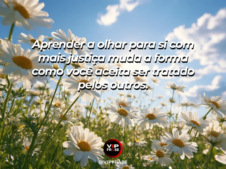 Frase de autoestima sobre a fairer view of yourself, com round mirror reflecting a luminous garden