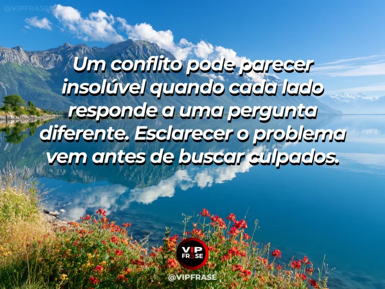 Frase de sabedoria sobre clareza para resolver conflitos, com dois caminhos de jardim convergindo a uma praça florida.