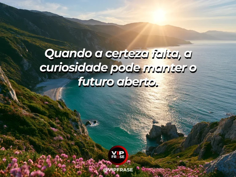 Frase de esperança com trilha atravessando um bosque e revelando uma paisagem azul inesperada.