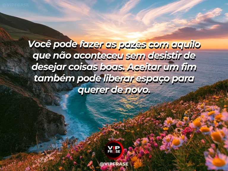 Mensagem de esperança com terraço sereno ao entardecer com flores novas e horizonte aberto
