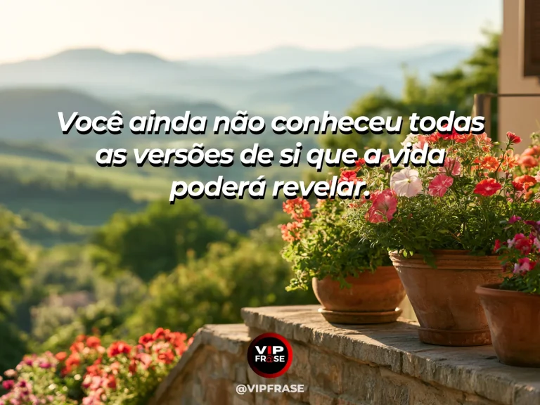 Frase de esperança com horizonte amplo visto de um terraço elevado cercado por flores.
