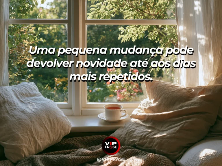 Frase de esperança com mesa de café ao lado de janela com flores vivas e sol da manhã.