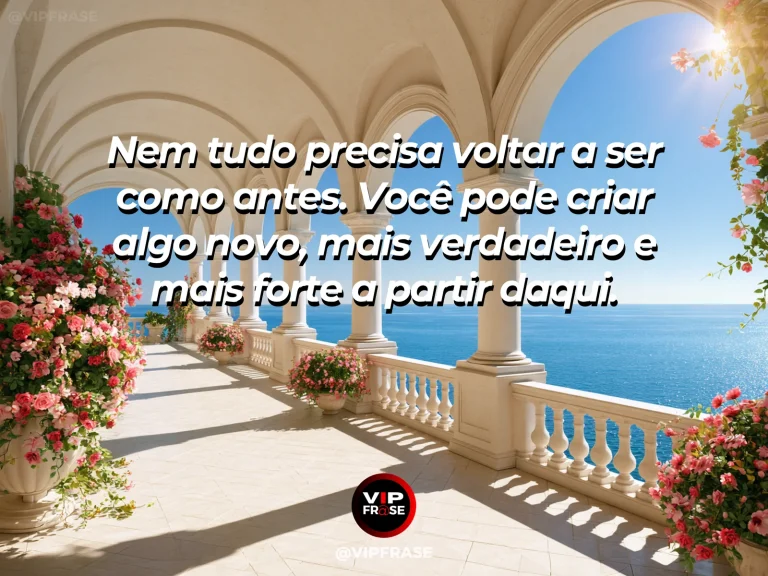 Pátio antigo renovado por flores e luz, simbolizando reconstrução, recomeço e esperança.
