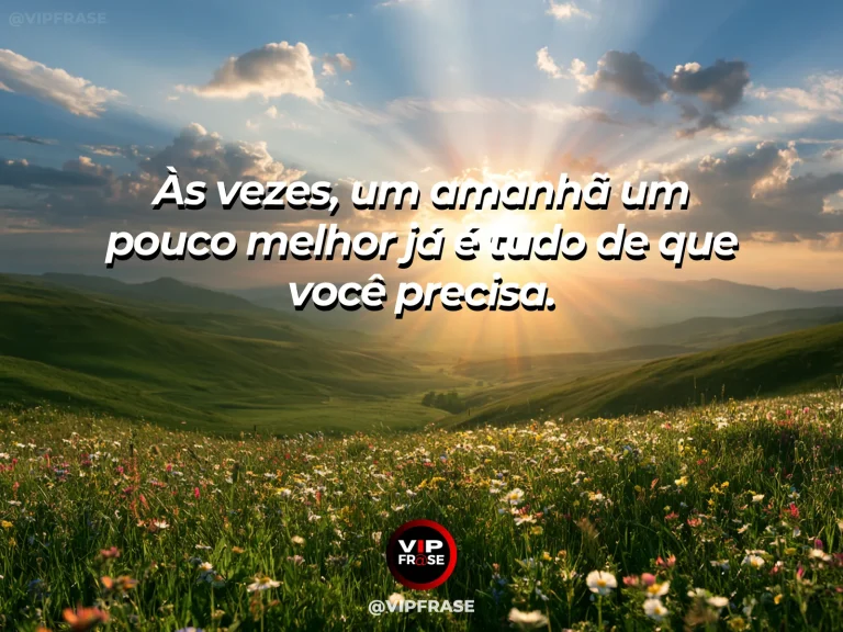 Frase de esperança com amanhecer suave sobre campo florido e céu claro.