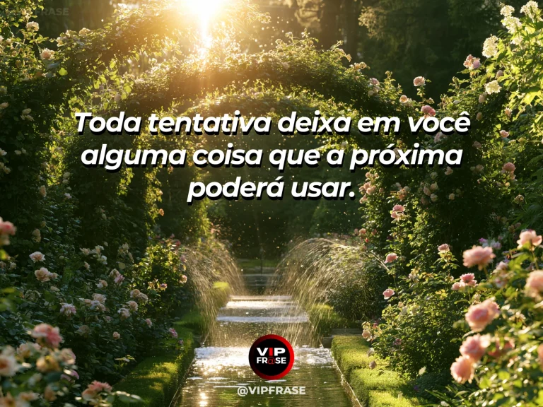 Frase de esperança com escadaria de pedra subindo por um jardim florido.