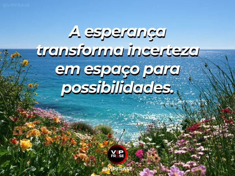 Frase de esperança com horizonte aberto sobre mar azul com diferentes trilhas na encosta.