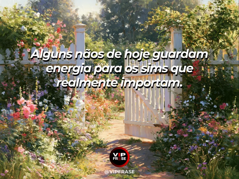 Frase de esperança com portão de jardim fechado protegendo flores vibrantes ao fundo.