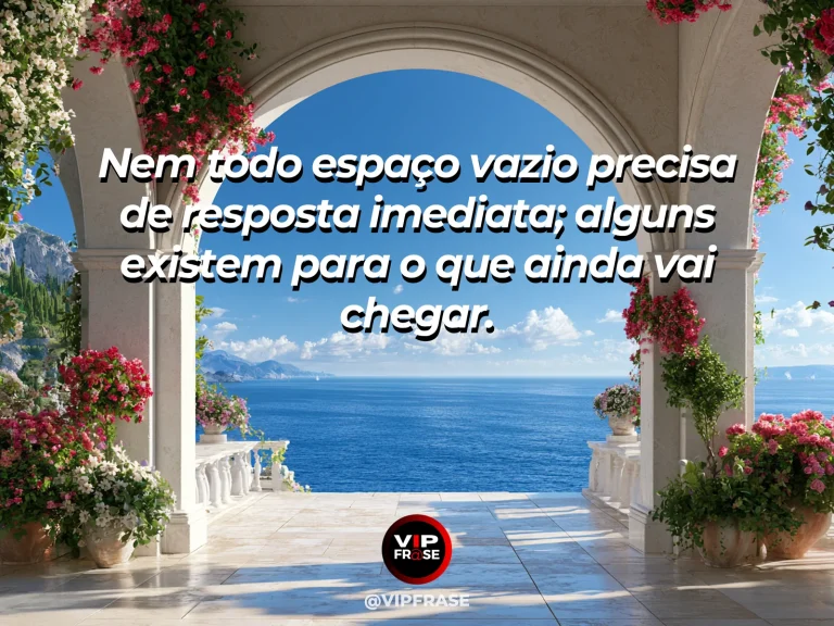 Frase de esperança com sala clara e minimalista com portas abertas para jardim vibrante.