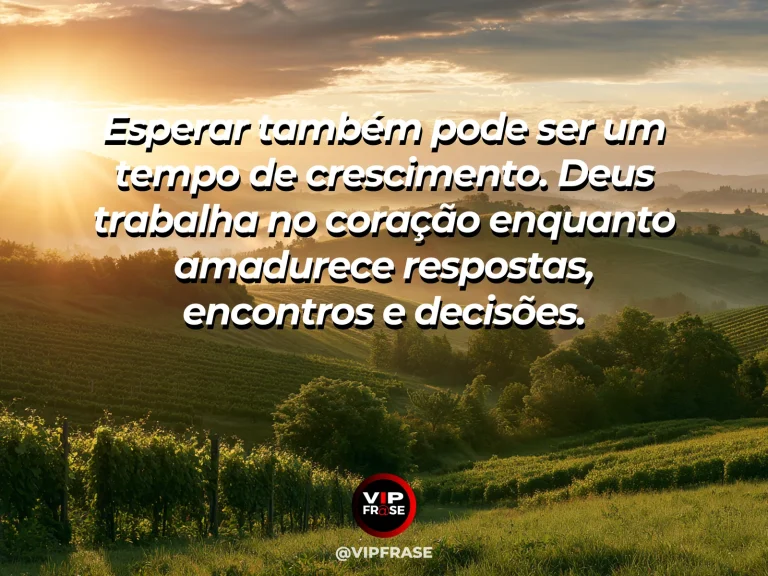 Mensagem sobre esperar em Deus com oliveiras e horizonte ao entardecer.