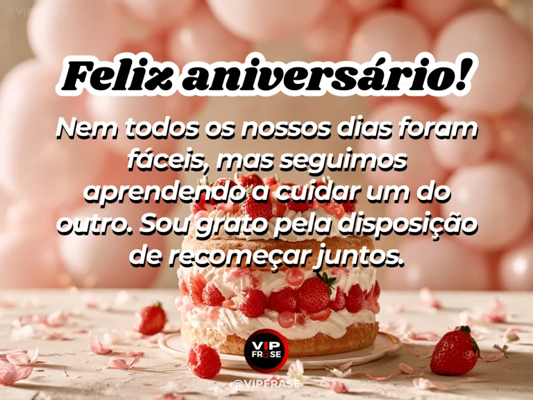 Mensagem de aniversário para esposa sobre recomeços do casal, com flores e luz natural.