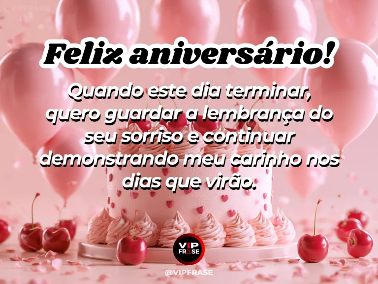 Mensagem de aniversário para esposa sobre carinho e admiração, com cenário romântico iluminado.