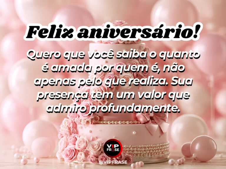Mensagem de aniversário para esposa sobre valorização pessoal, com flores e luz natural.