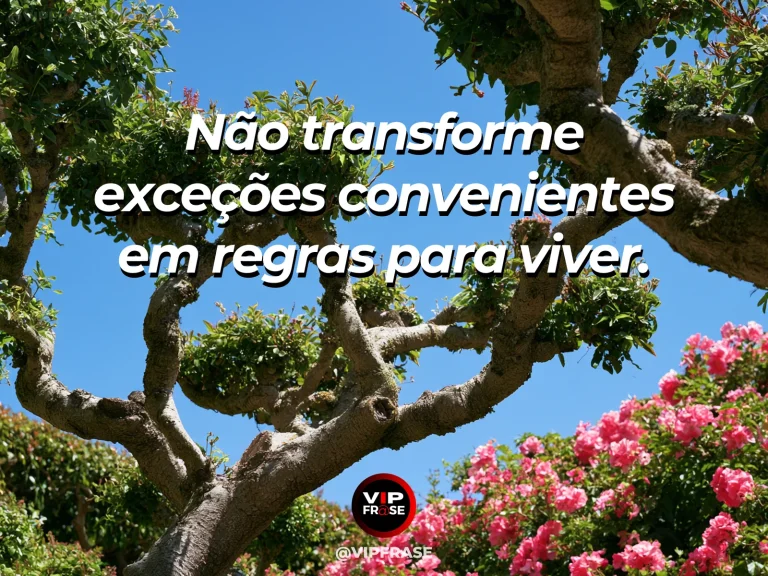 Frase de sabedoria sobre limites das exceções, com jardim geométrico com canteiros ordenados e uma pequena flor diferente ao lado da trilha.