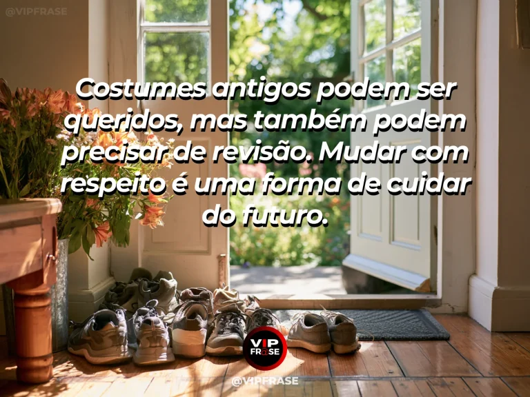 Arte com frase sobre família e a coragem de mudar a convivencia, em cena de porta aberta em casa renovada para jardim verde.