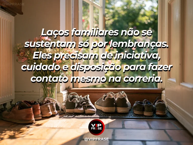 Mensagem sobre família e a responsabilidade de manter os vínculos, com caminho entre casa e jardim florido.