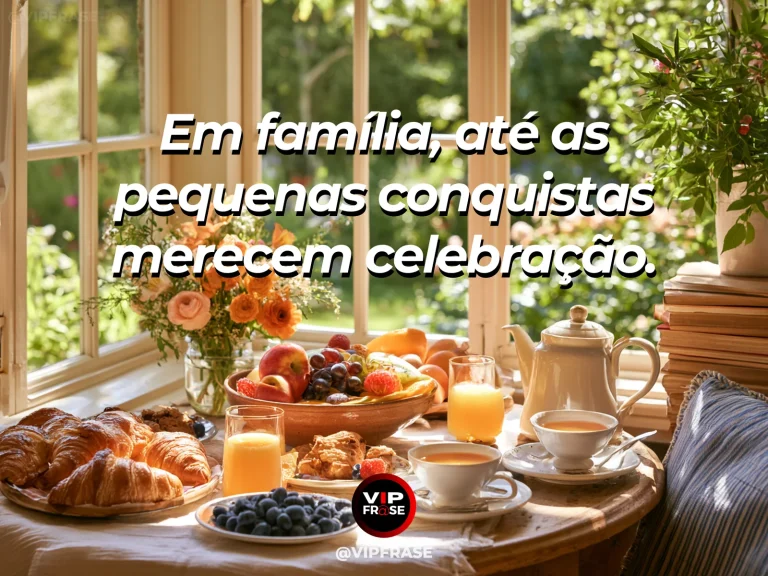 Mensagem sobre conquistas de família com comemoração simples no quintal.