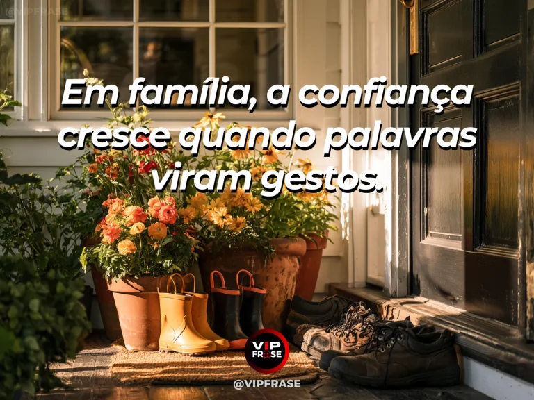 Mensagem sobre confiança familiar com cuidado de horta em conjunto.