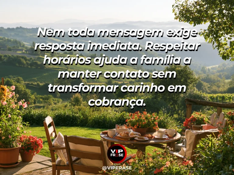 Mensagem sobre contato familiar sem cobrança com celular em repouso numa varanda.
