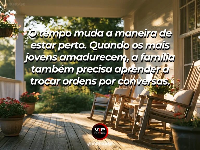 Mensagem sobre diálogo entre gerações com familiares em banco de jardim.