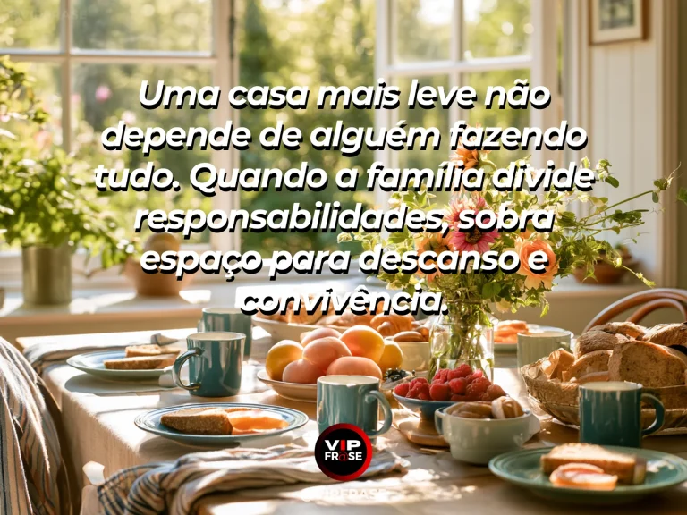 Mensagem sobre responsabilidades em família com pessoas dividindo tarefas.