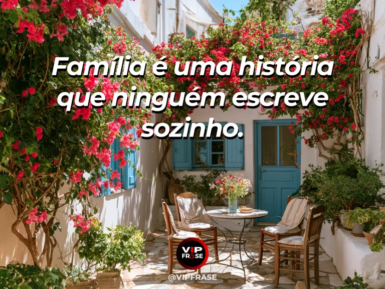 Arte com frase sobre família e familia em movimento, em cena de estrada suave por campo florido rumo a casa luminosa.