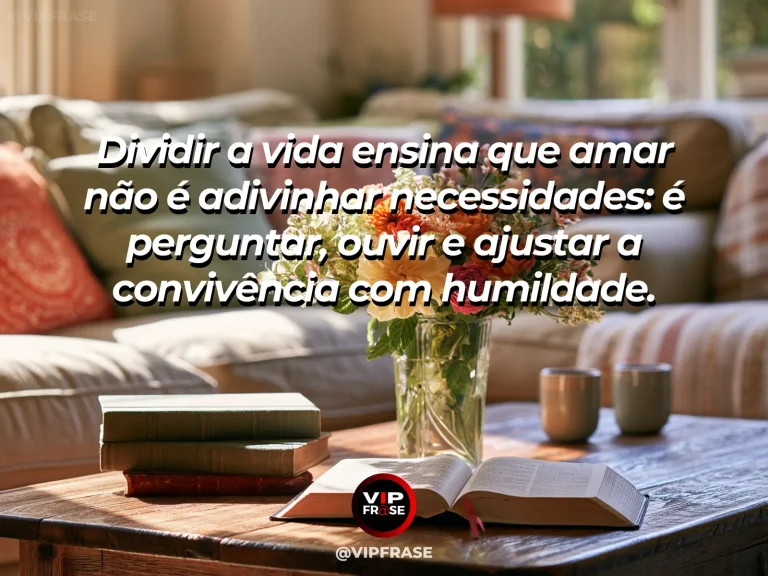 Arte com frase sobre família e familia tambem se aprende, em cena de dois lugares de conversa numa sala com livros e flores.