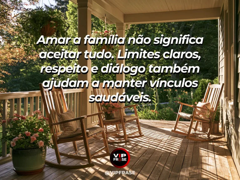 Mensagem sobre limites saudáveis em família com varanda acolhedora.
