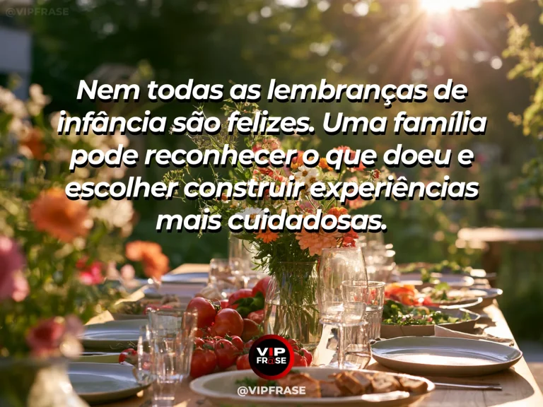 Mensagem sobre família e o direito de construir outras lembranças, com jardim renovado com pequenos canteiros frescos.